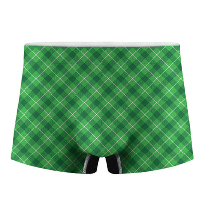 Green And White Plaid Pattern Print Men's Boxer Briefs