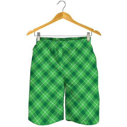Green And White Plaid Pattern Print Men's Shorts