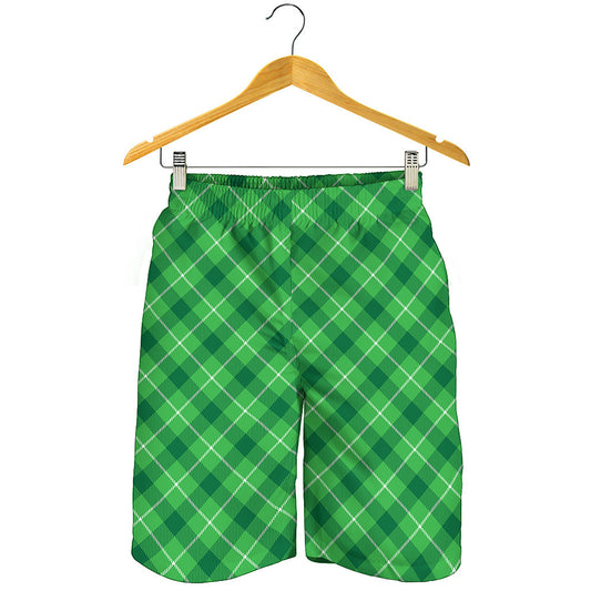 Green And White Plaid Pattern Print Men's Shorts