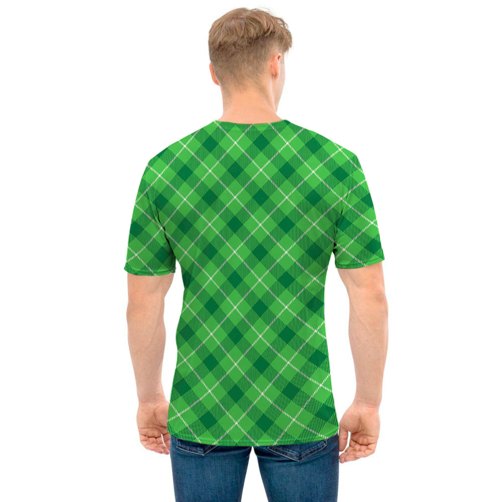 Green And White Plaid Pattern Print Men's T-Shirt