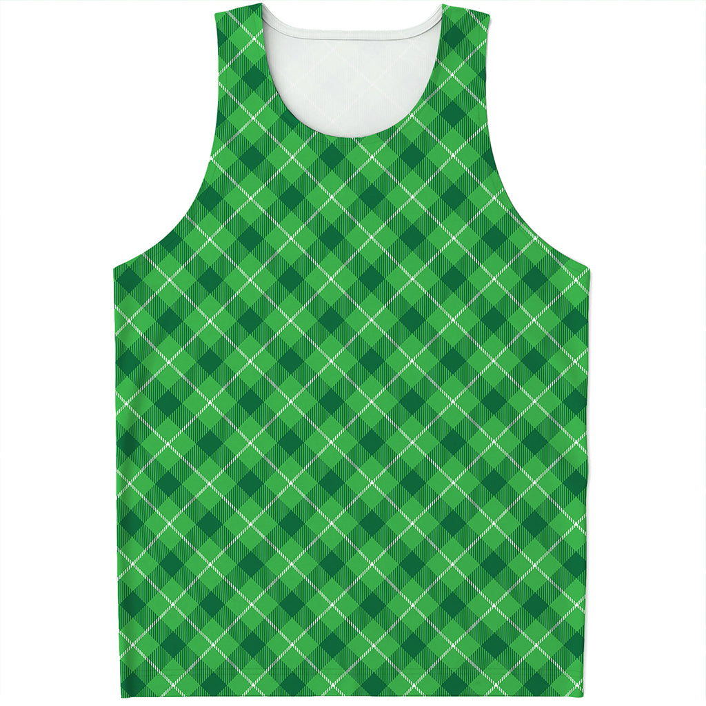 Green And White Plaid Pattern Print Men's Tank Top