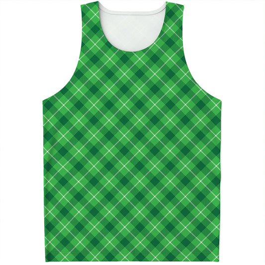 Green And White Plaid Pattern Print Men's Tank Top