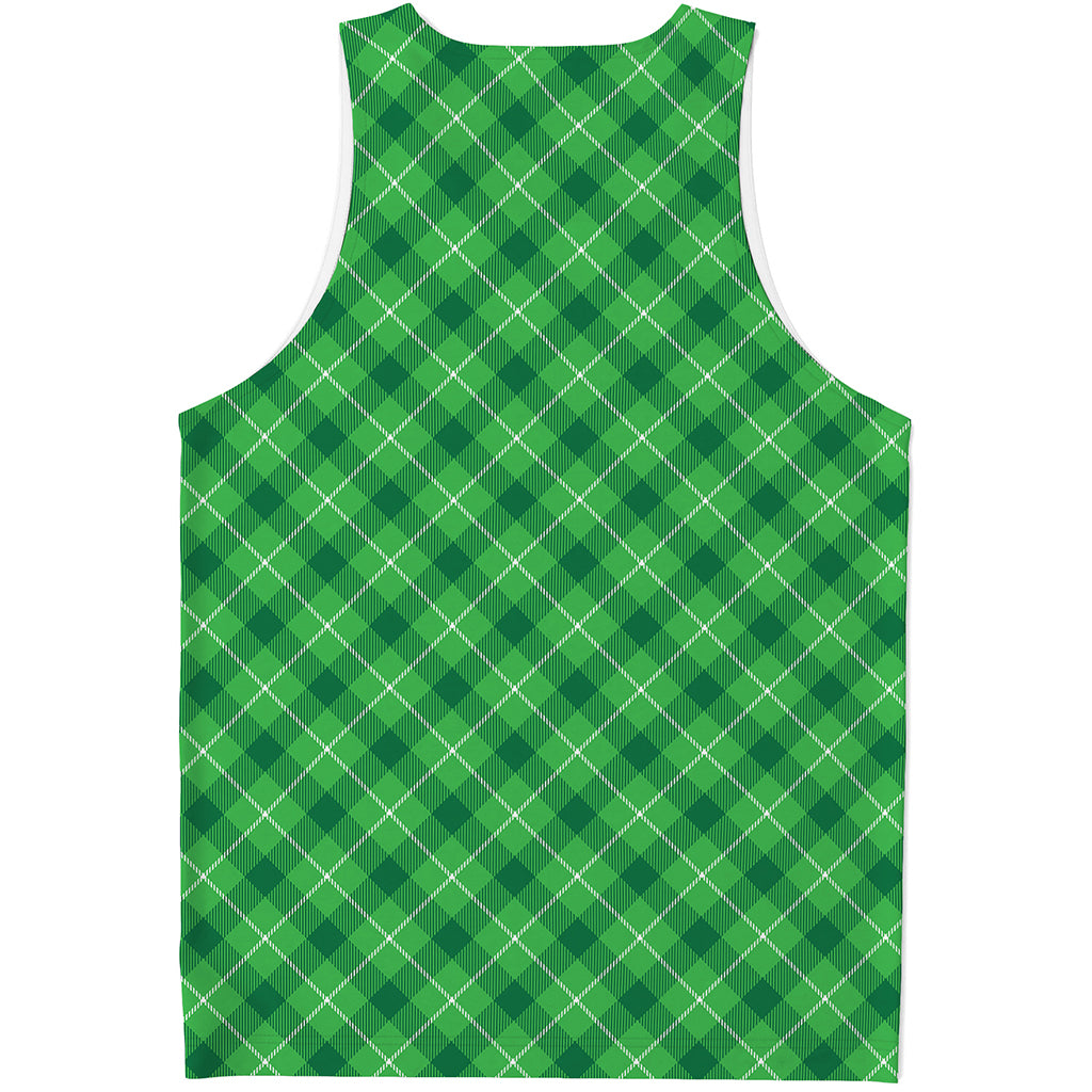 Green And White Plaid Pattern Print Men's Tank Top