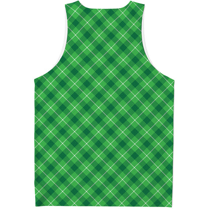 Green And White Plaid Pattern Print Men's Tank Top
