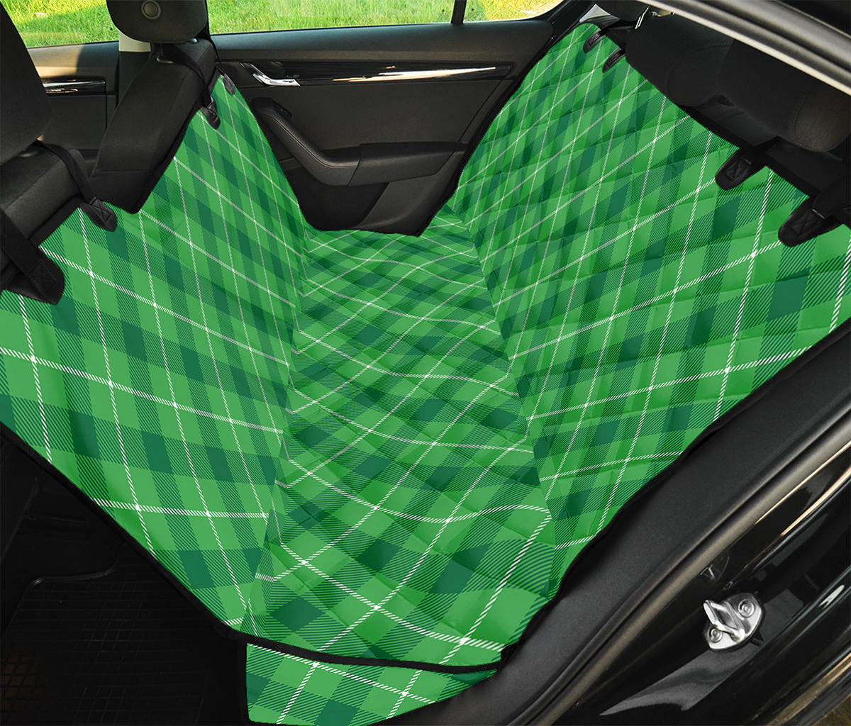 Green And White Plaid Pattern Print Pet Car Back Seat Cover