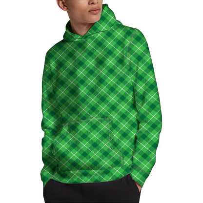 Green And White Plaid Pattern Print Pullover Hoodie