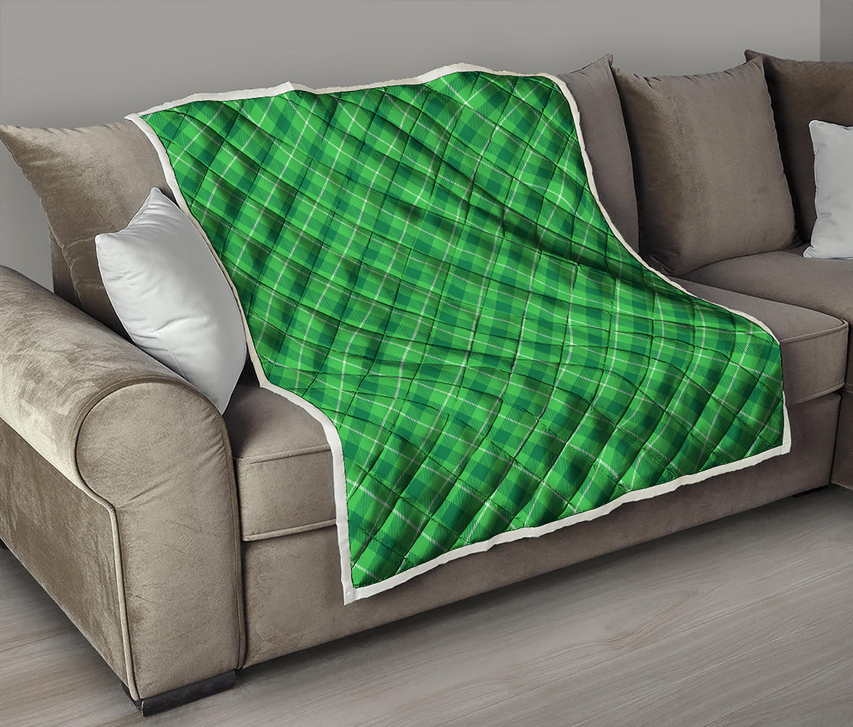 Green And White Plaid Pattern Print Quilt