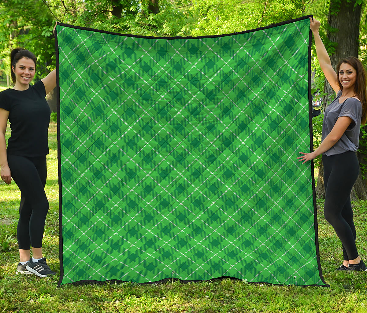 Green And White Plaid Pattern Print Quilt