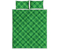 Green And White Plaid Pattern Print Quilt Bed Set