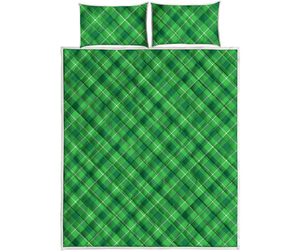 Green And White Plaid Pattern Print Quilt Bed Set