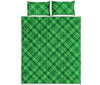 Green And White Plaid Pattern Print Quilt Bed Set