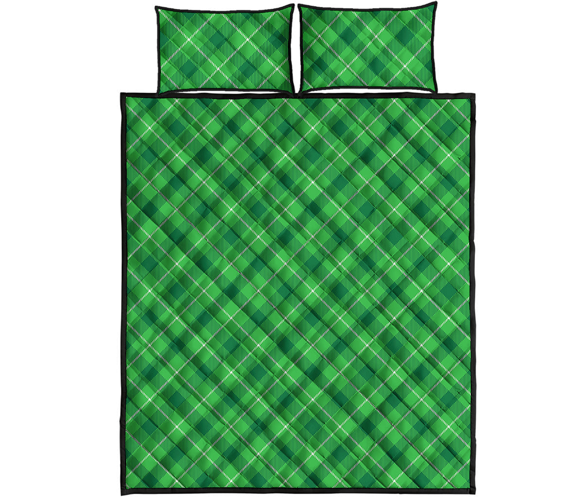Green And White Plaid Pattern Print Quilt Bed Set