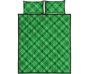 Green And White Plaid Pattern Print Quilt Bed Set