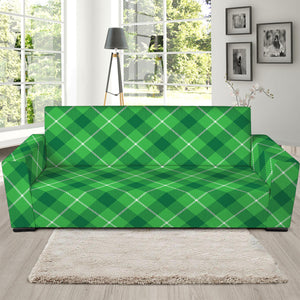 Green And White Plaid Pattern Print Sofa Slipcover