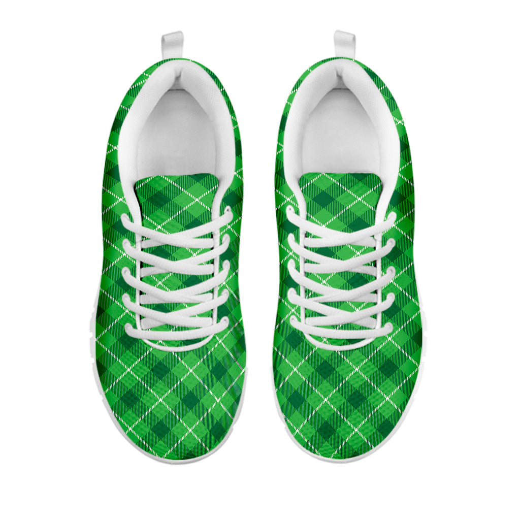 Green And White Plaid Pattern Print White Sneakers