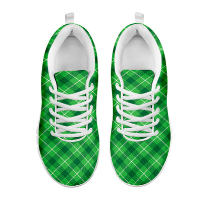Green And White Plaid Pattern Print White Sneakers