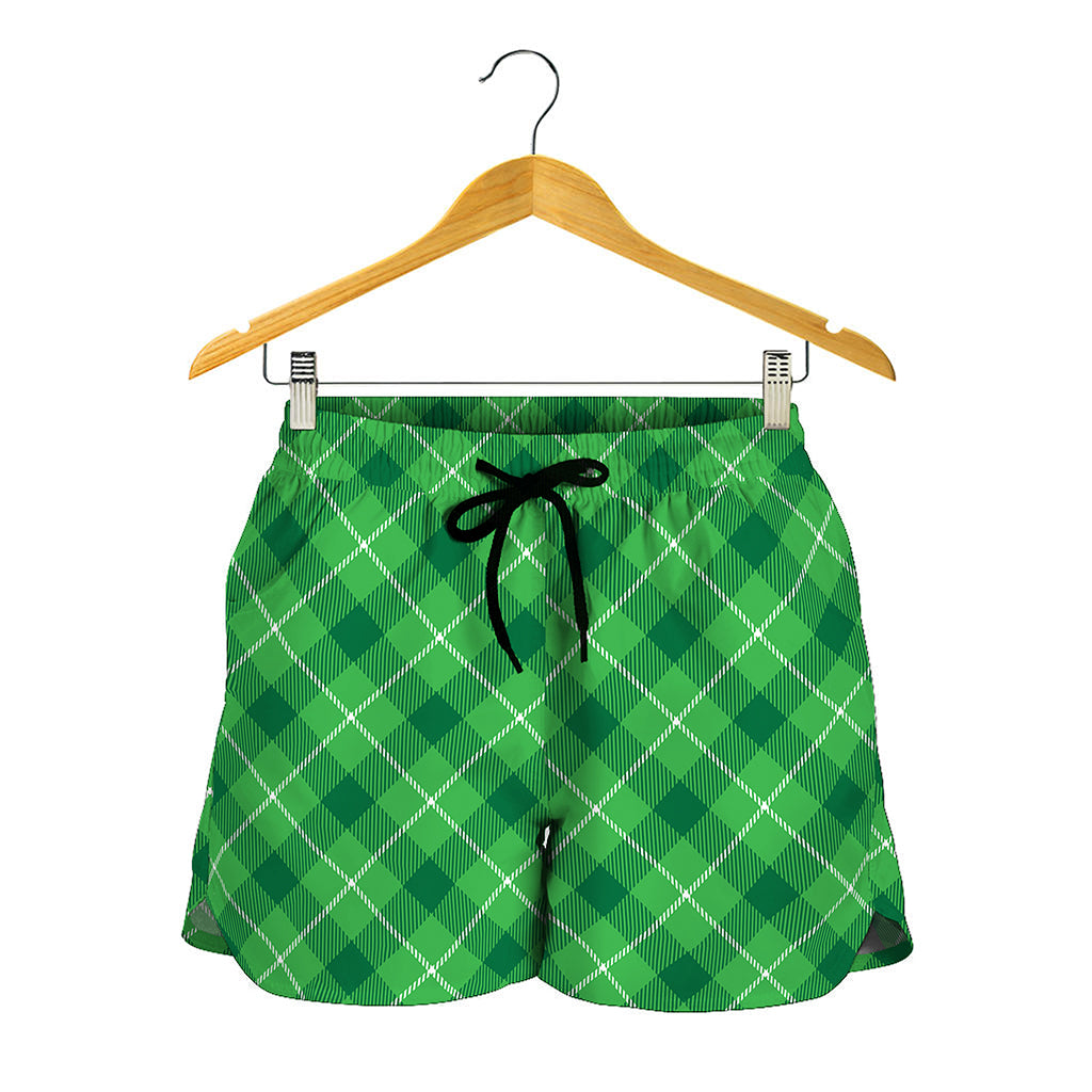 Green And White Plaid Pattern Print Women's Shorts