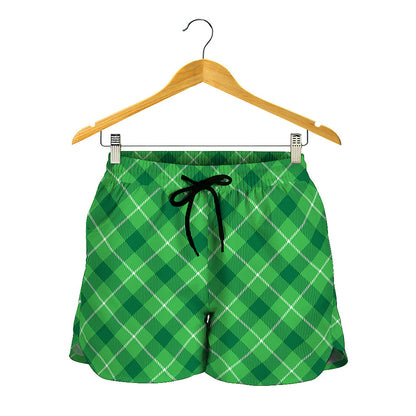 Green And White Plaid Pattern Print Women's Shorts