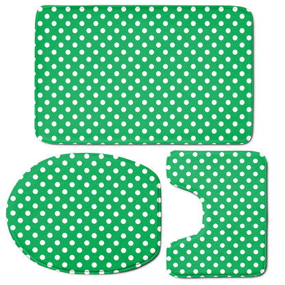 Green And White Polka Dot Pattern Print 3 Piece Bath Mat Set