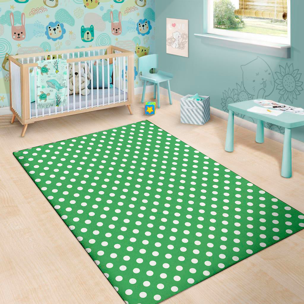 Green And White Polka Dot Pattern Print Area Rug