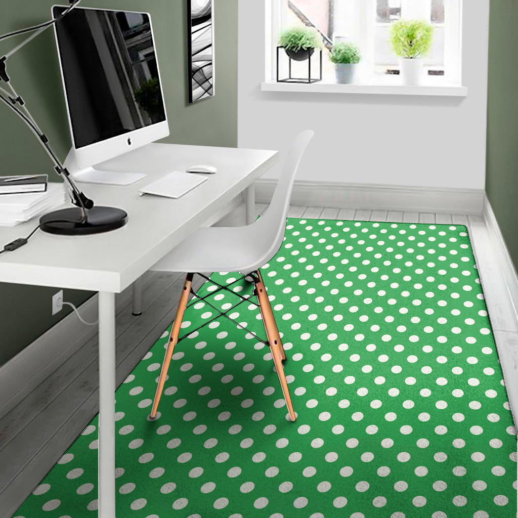 Green And White Polka Dot Pattern Print Area Rug