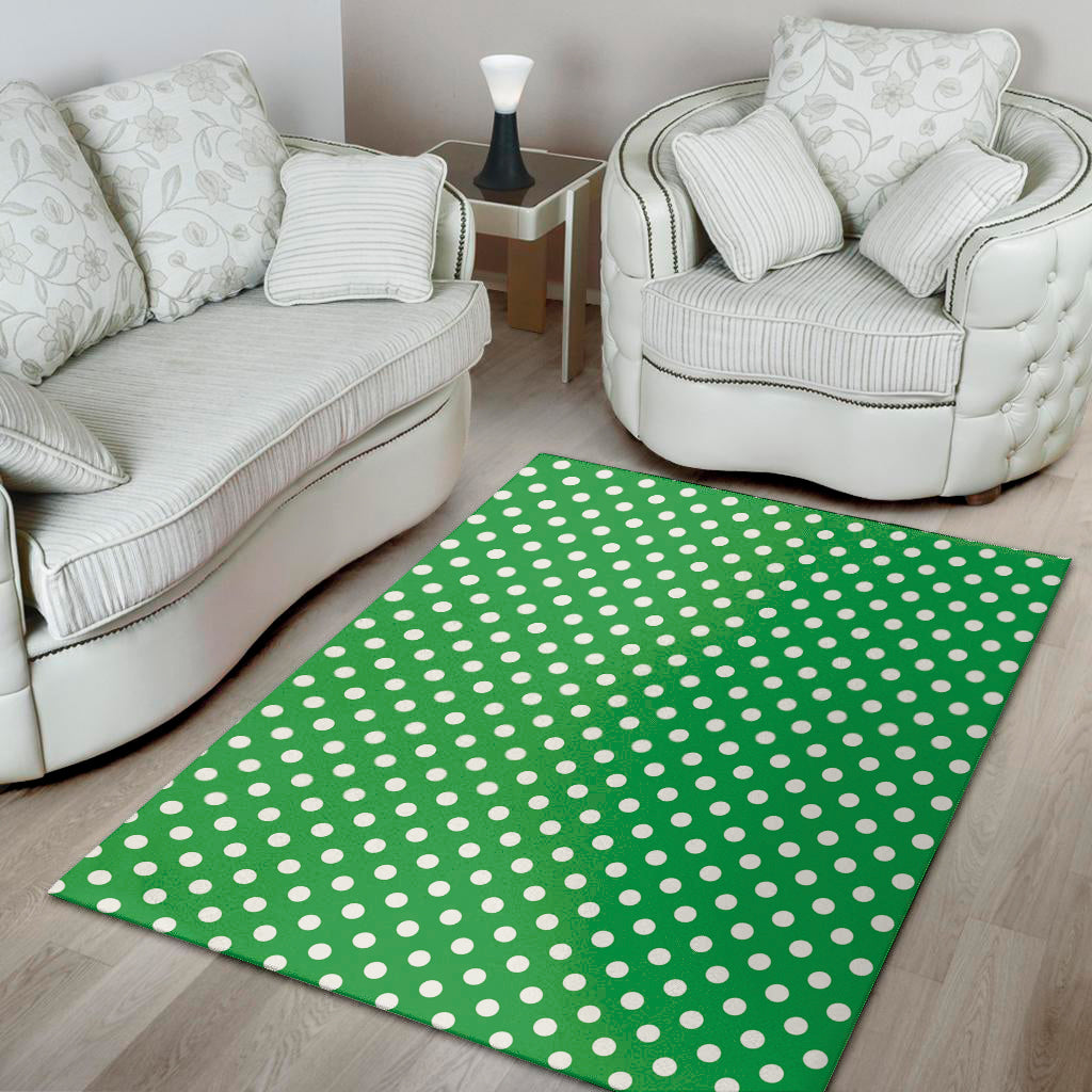 Green And White Polka Dot Pattern Print Area Rug