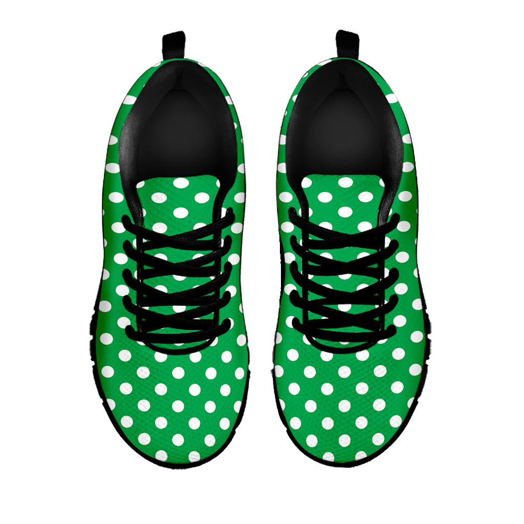 Green And White Polka Dot Pattern Print Black Sneakers