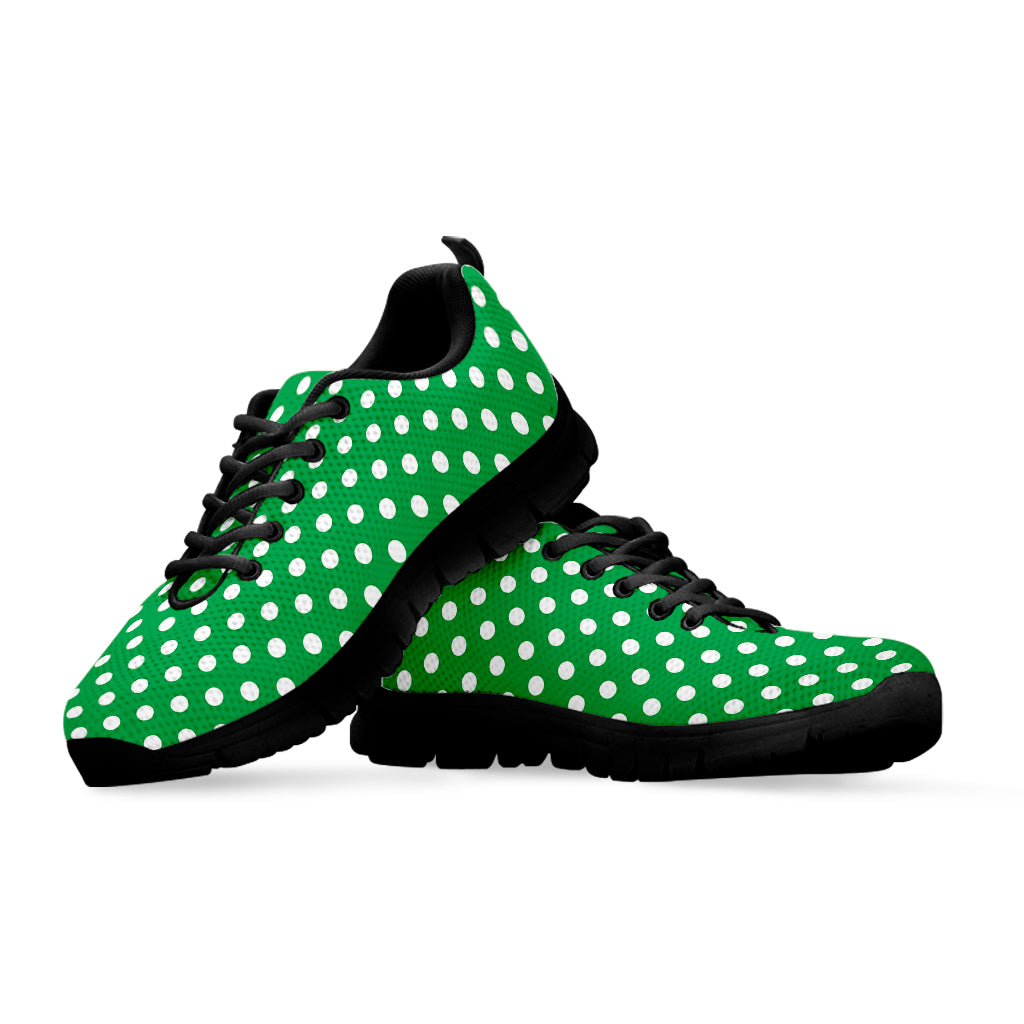 Green And White Polka Dot Pattern Print Black Sneakers