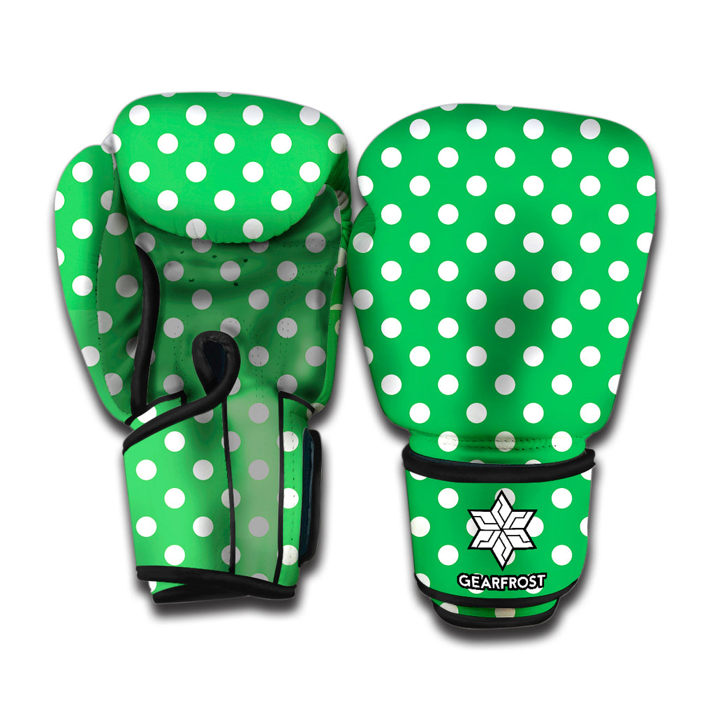 Green And White Polka Dot Pattern Print Boxing Gloves
