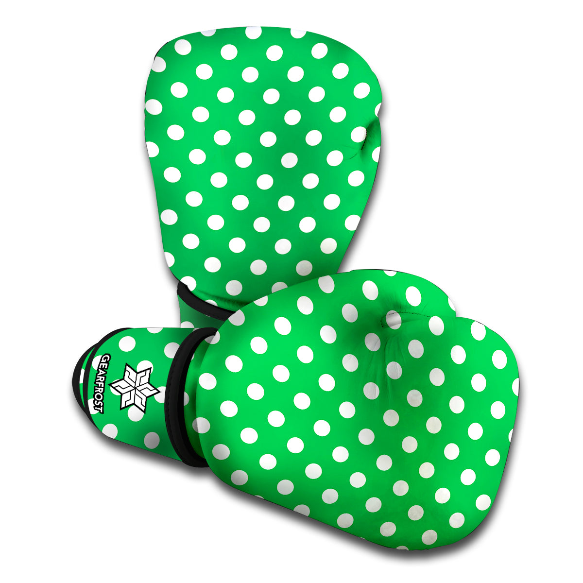 Green And White Polka Dot Pattern Print Boxing Gloves