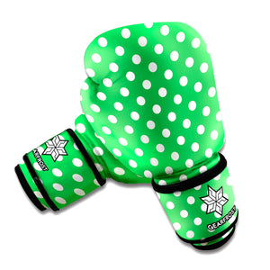 Green And White Polka Dot Pattern Print Boxing Gloves