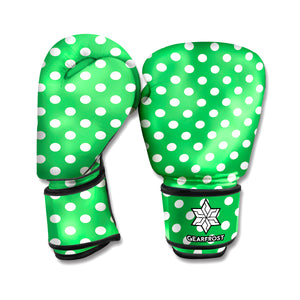 Green And White Polka Dot Pattern Print Boxing Gloves