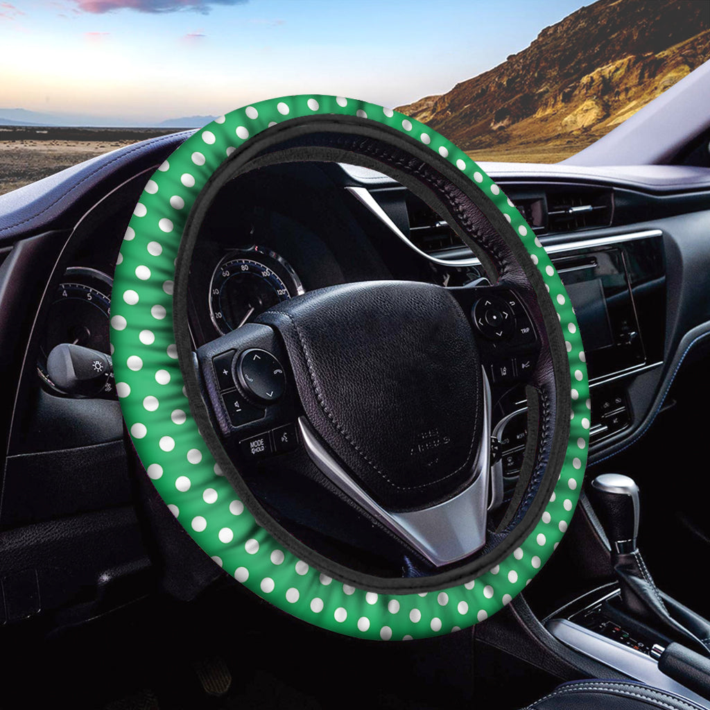 Green And White Polka Dot Pattern Print Car Steering Wheel Cover