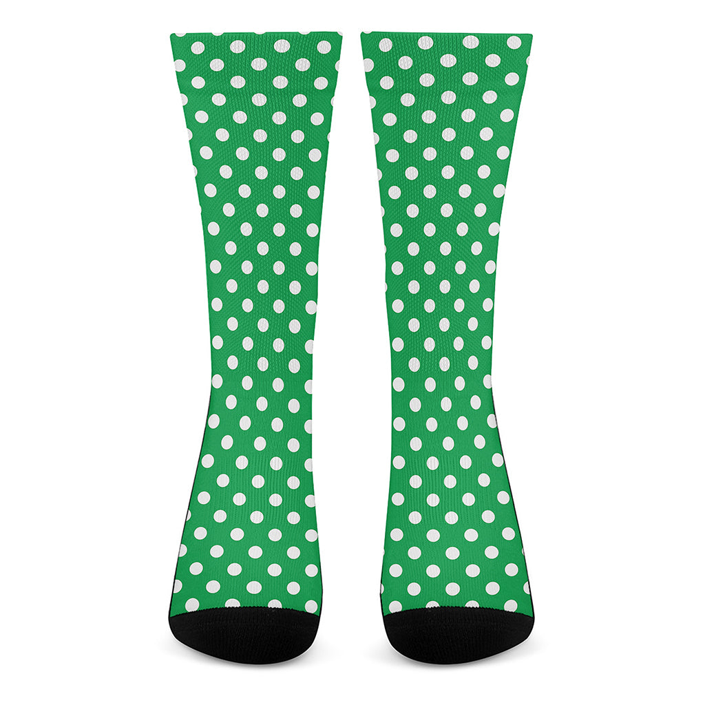 Green And White Polka Dot Pattern Print Crew Socks