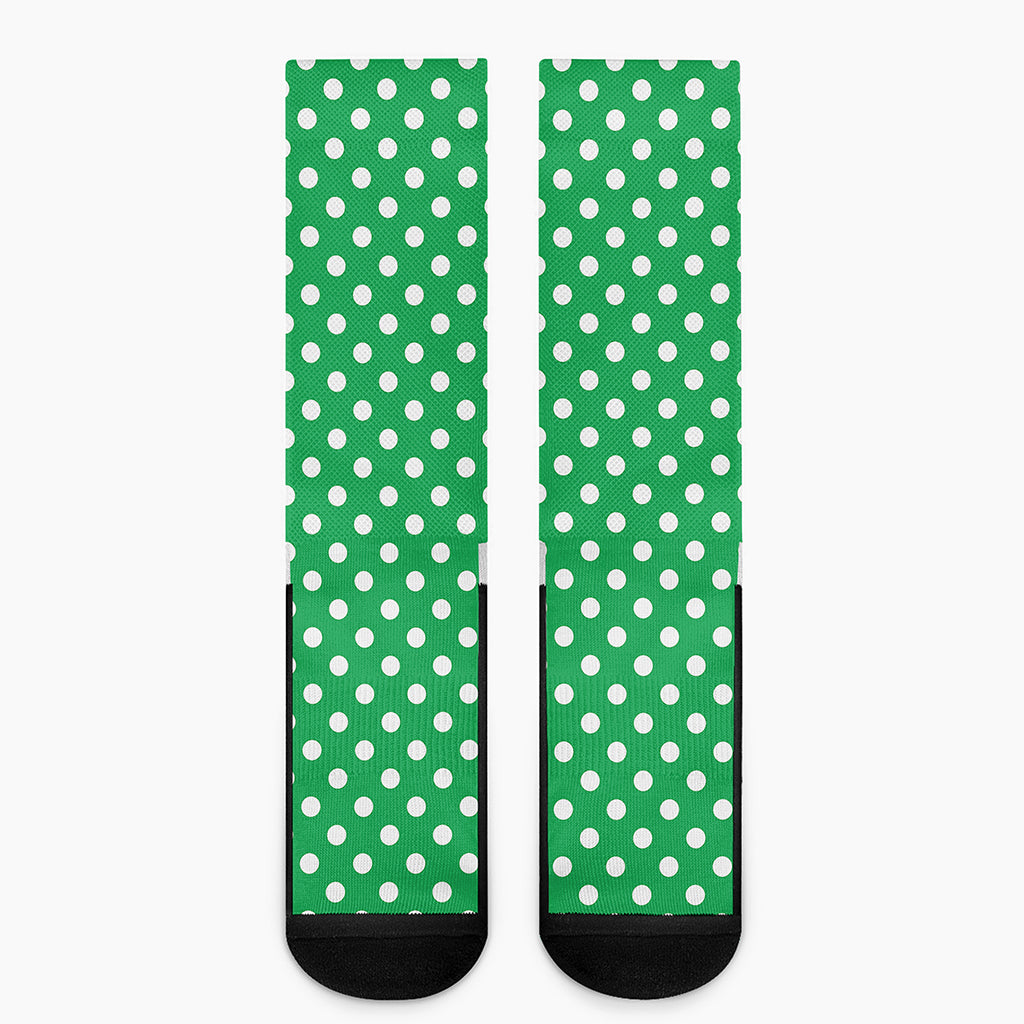 Green And White Polka Dot Pattern Print Crew Socks