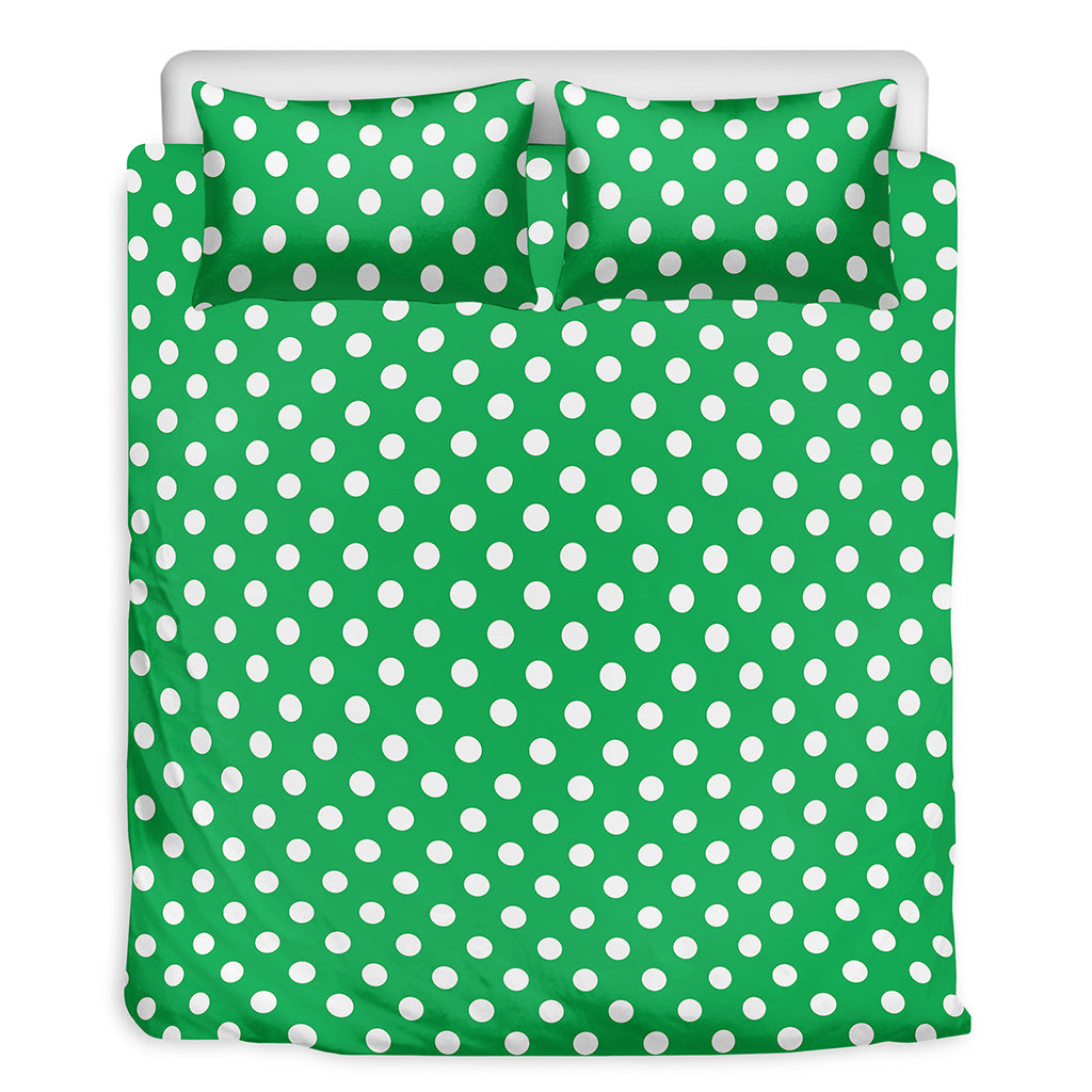 Green And White Polka Dot Pattern Print Duvet Cover Bedding Set