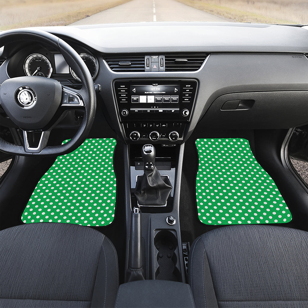 Green And White Polka Dot Pattern Print Front and Back Car Floor Mats