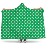 Green And White Polka Dot Pattern Print Hooded Blanket