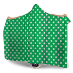 Green And White Polka Dot Pattern Print Hooded Blanket