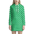 Green And White Polka Dot Pattern Print Pullover Hoodie Dress