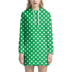 Green And White Polka Dot Pattern Print Hoodie Dress