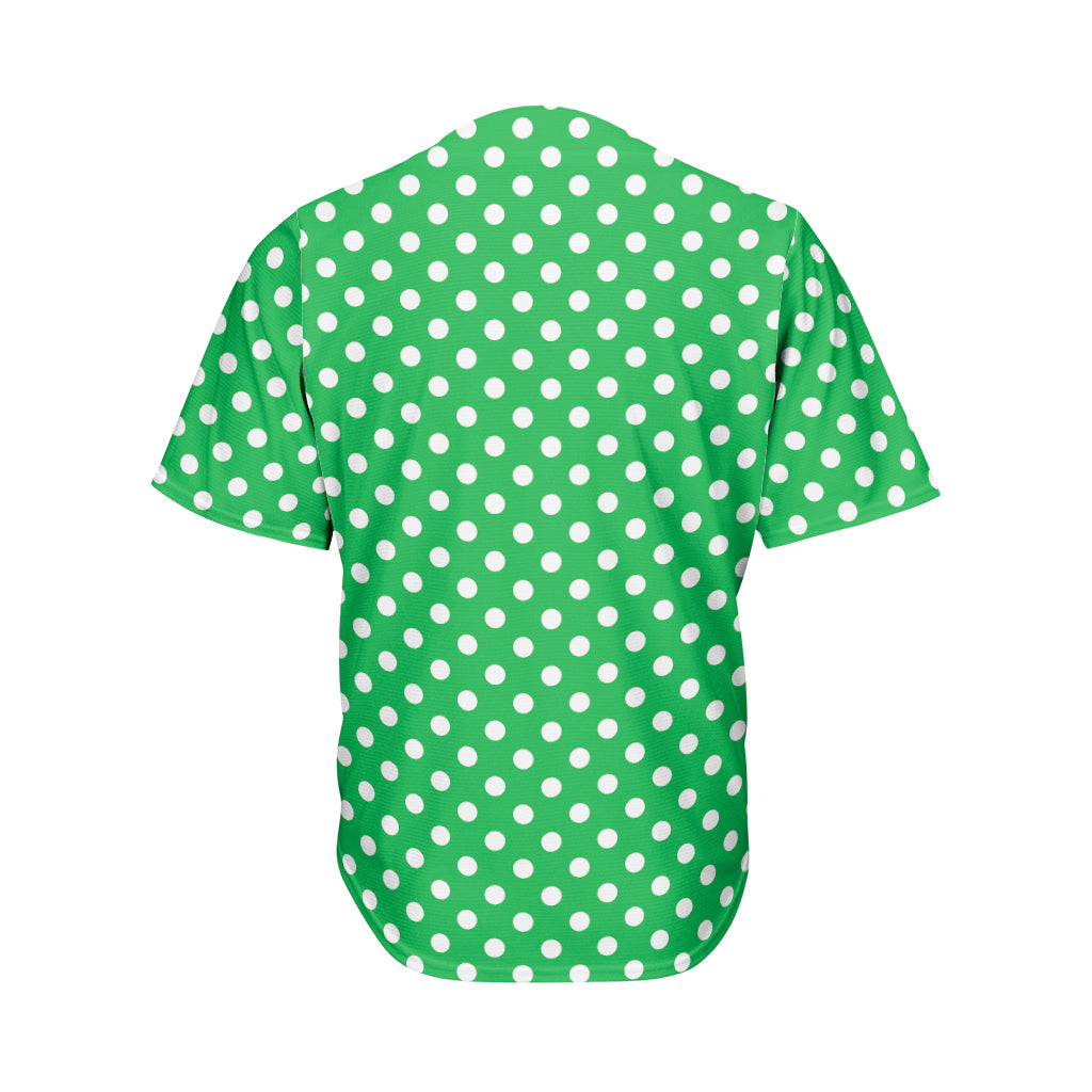 Green And White Polka Dot Pattern Print Men's Baseball Jersey