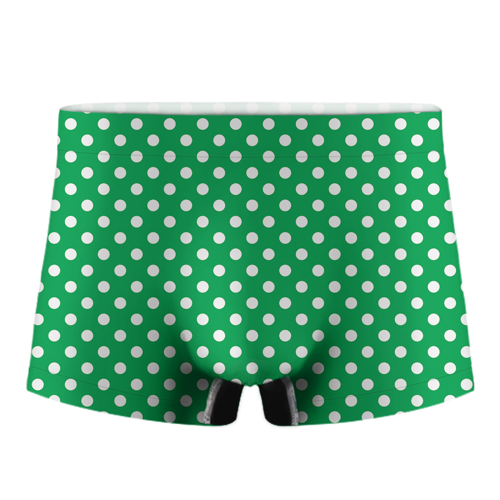 Green And White Polka Dot Pattern Print Men's Boxer Briefs