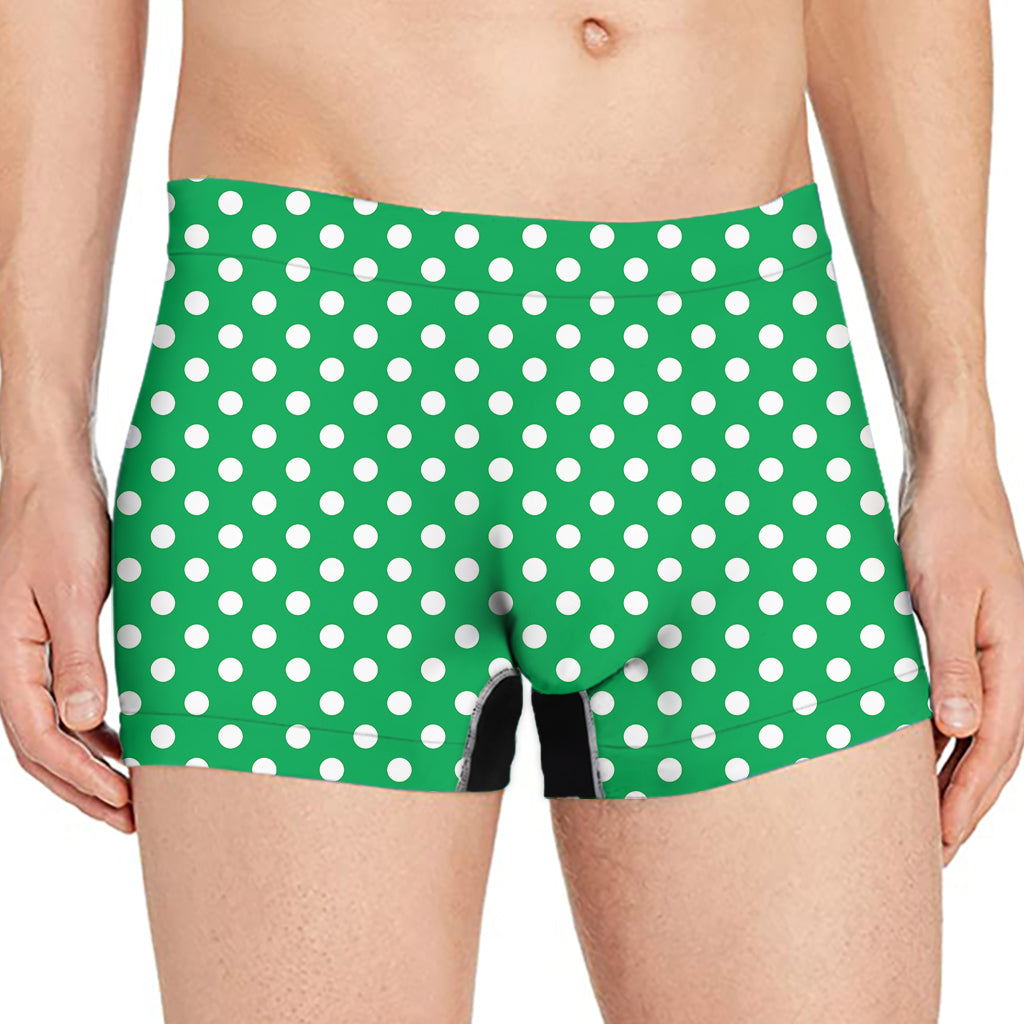 Green And White Polka Dot Pattern Print Men's Boxer Briefs