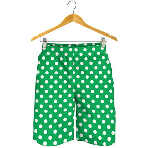 Green And White Polka Dot Pattern Print Men's Shorts