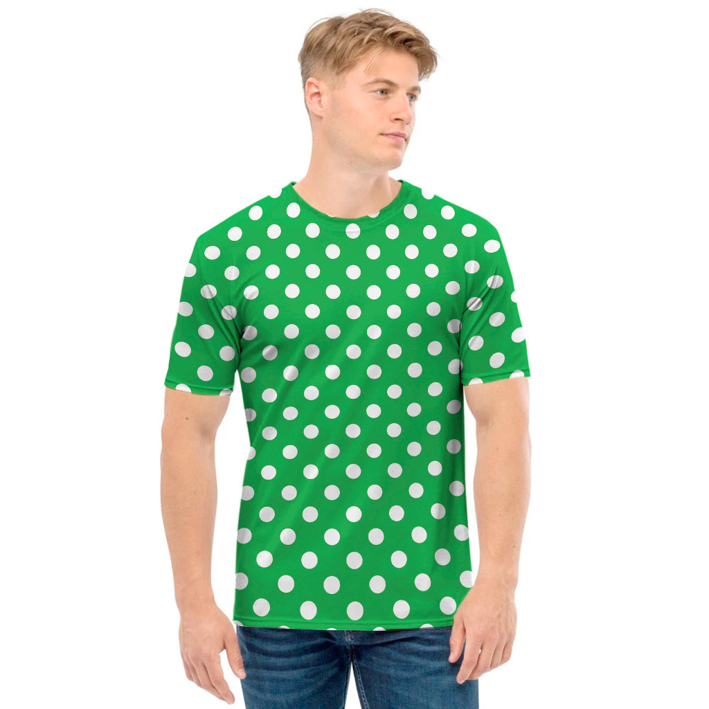 Green And White Polka Dot Pattern Print Men's T-Shirt