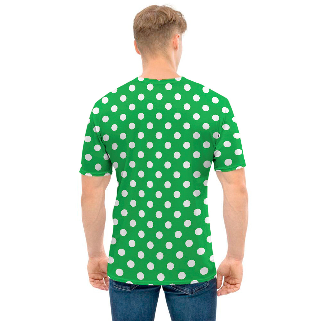 Green And White Polka Dot Pattern Print Men's T-Shirt