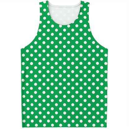Green And White Polka Dot Pattern Print Men's Tank Top