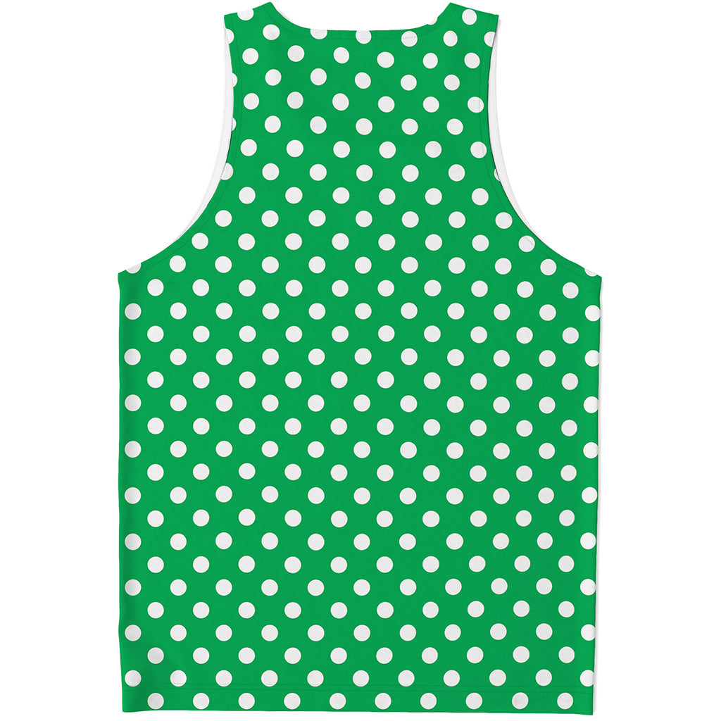 Green And White Polka Dot Pattern Print Men's Tank Top