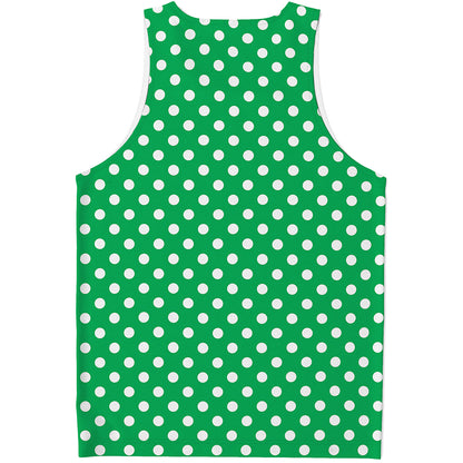Green And White Polka Dot Pattern Print Men's Tank Top